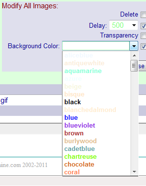 Select Background value from list of available colors for all frames