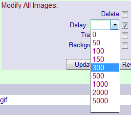 Delay value for animation can be selected from the list